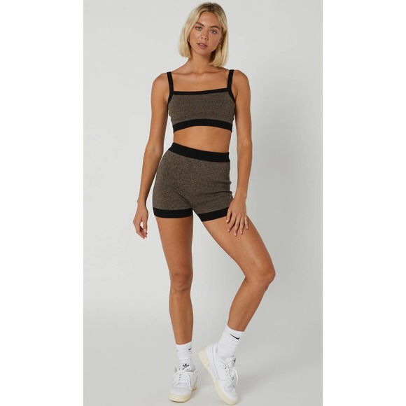 NUDE LUCY ACTIVE Knit Crop Top Womens Small Granite Black Shirt Workout NWT - Picture 5 of 16